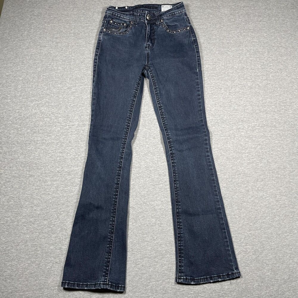 Sexy Couture Jeans Juniors 3 Blue Bootcut Low Rise Embroidered Rhinestone